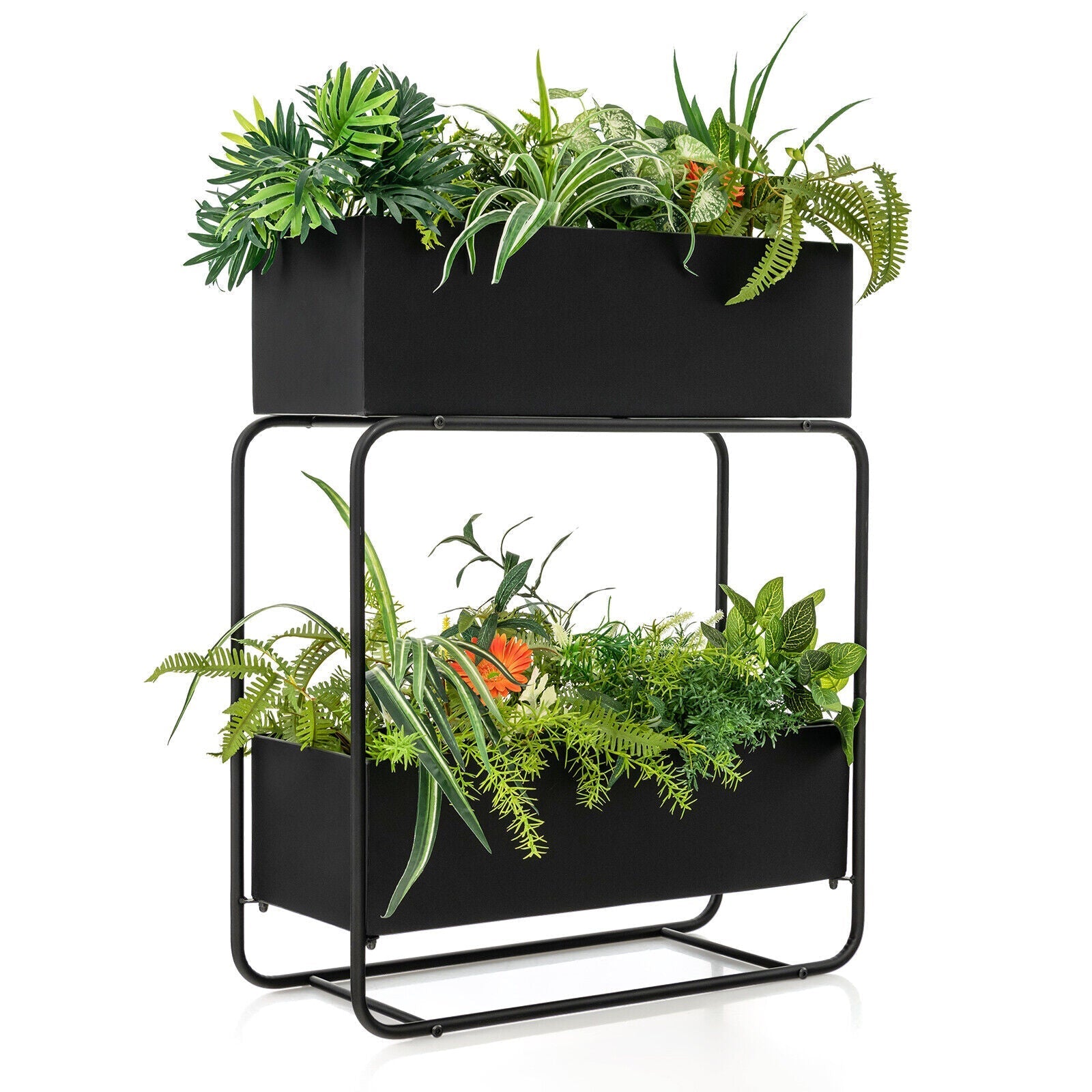2-Tier Metal Elevated Garden Bed Raised Planter Box Flowers Plant Stand