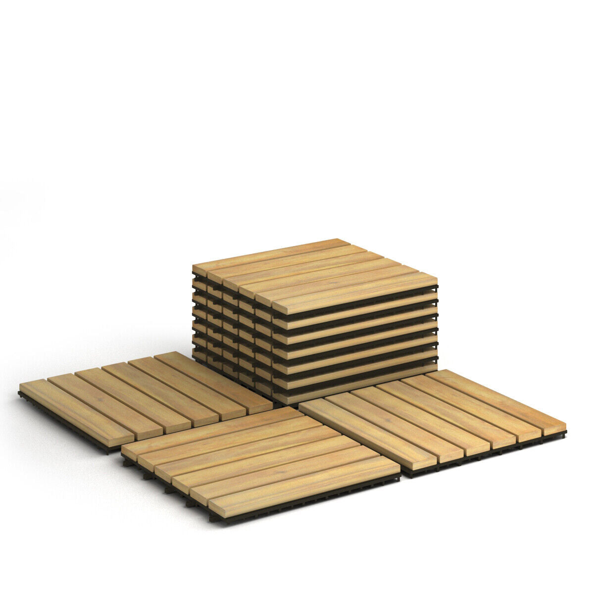 10PCS 30 x 30cm Acacia Wood Deck Tiles Interlocking Patio Pavers Stripe Pattern