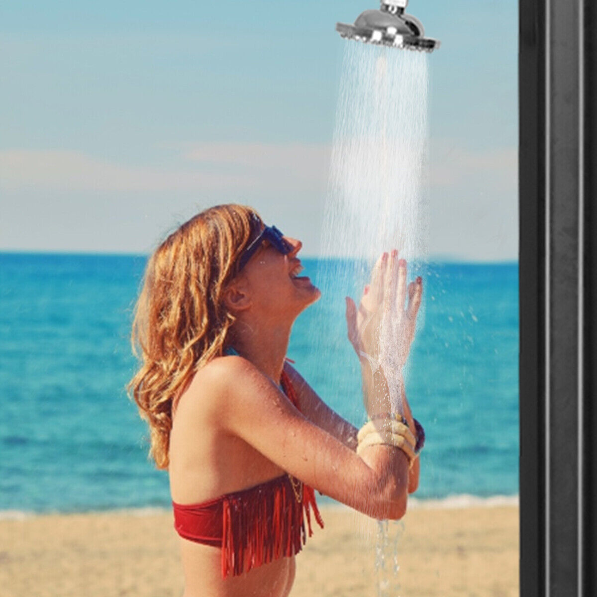 2.2 M 35 L Outdoor Solar Heated Shower 2-Section W/360¡ã Head & Foot Shower