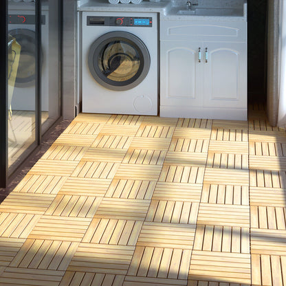 10PCS 30 x 30cm Acacia Wood Deck Tiles Interlocking Patio Pavers Stripe Pattern