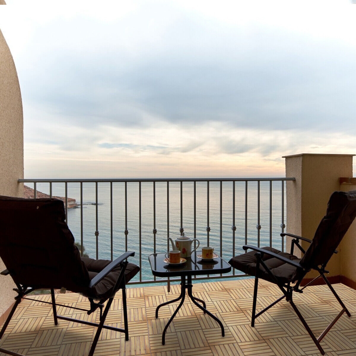 10PCS 30 x 30cm Acacia Wood Deck Tiles Interlocking Patio Pavers Stripe Pattern