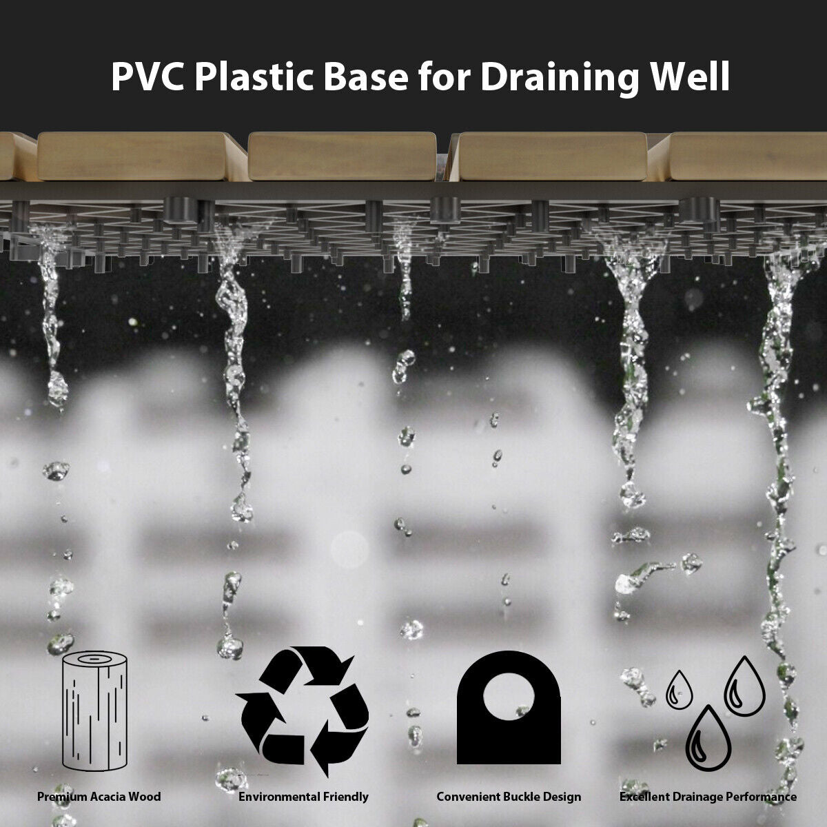 10PCS 30 x 30cm Acacia Wood Deck Tiles Interlocking Patio Pavers Stripe Pattern