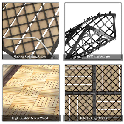 10PCS 30 x 30cm Acacia Wood Deck Tiles Interlocking Patio Pavers Stripe Pattern