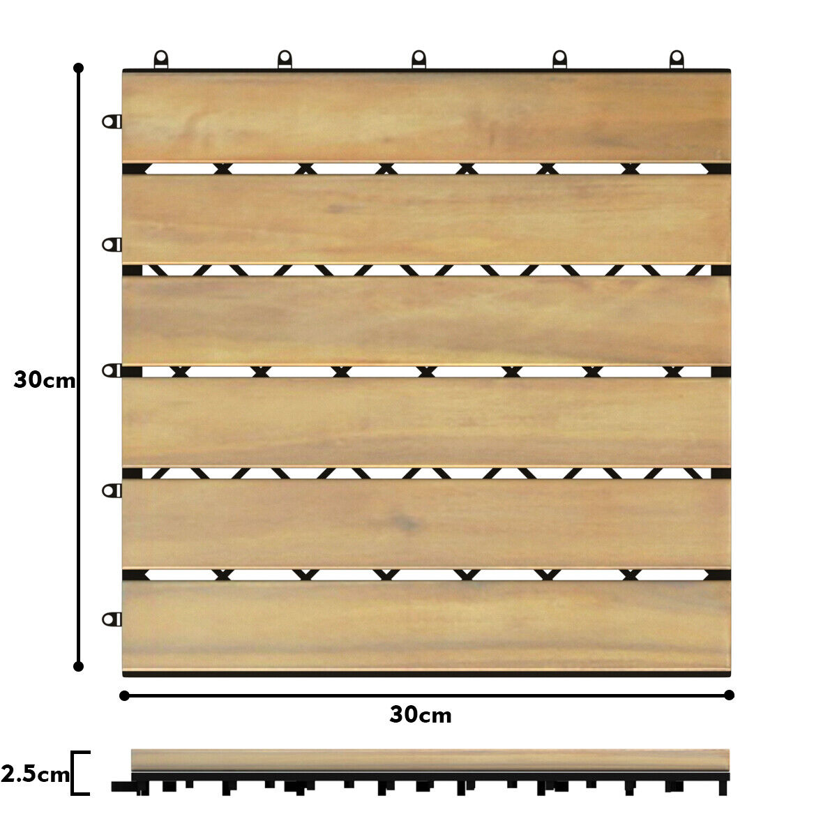 10PCS 30 x 30cm Acacia Wood Deck Tiles Interlocking Patio Pavers Stripe Pattern