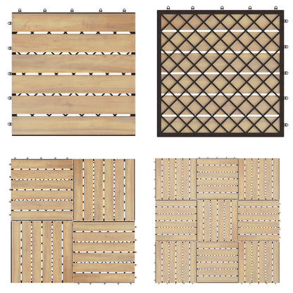 10PCS 30 x 30cm Acacia Wood Deck Tiles Interlocking Patio Pavers Stripe Pattern