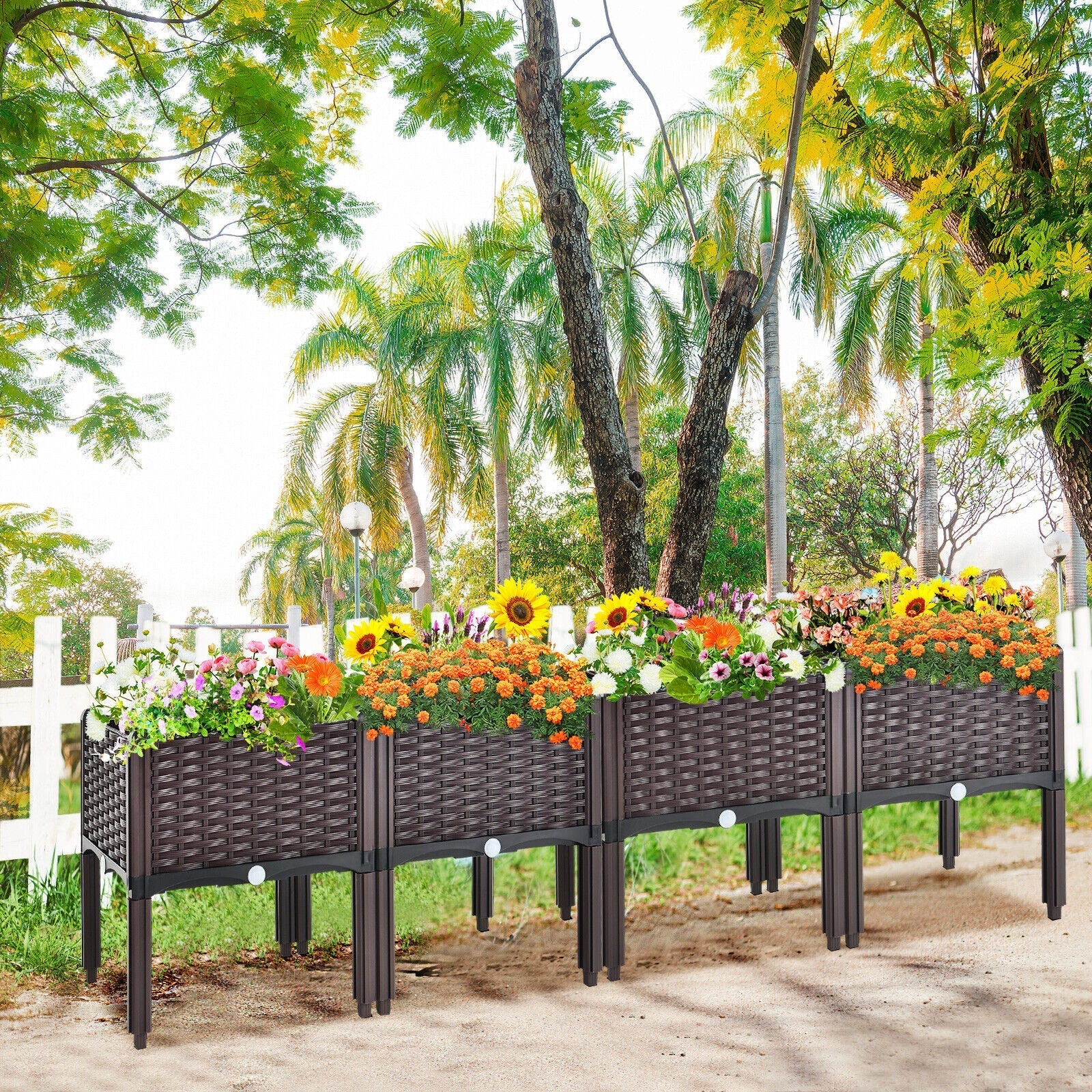 2 Set Elevated Plastic Raised Garden Bed Planter Kit for Flower Vegetable Grow