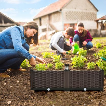 2 Set Elevated Plastic Raised Garden Bed Planter Kit for Flower Vegetable Grow