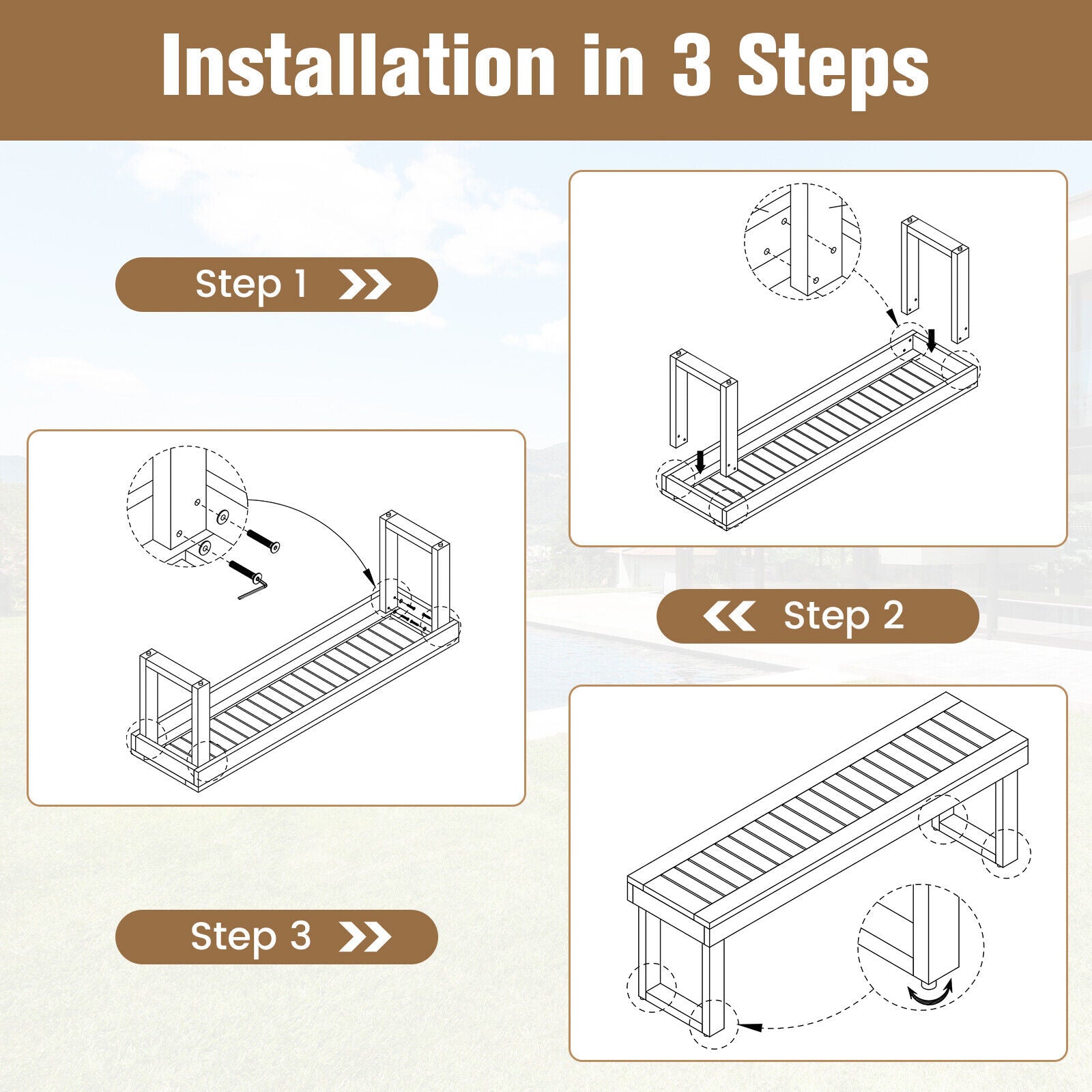 132 cm Outdoor Acacia Wood Dining Bench Chair with Slatted Seat for Patio Garden