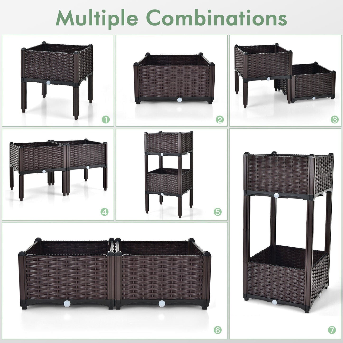 2 Set Elevated Plastic Raised Garden Bed Planter Kit for Flower Vegetable Grow