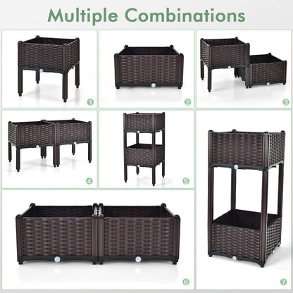 2 Set Elevated Plastic Raised Garden Bed Planter Kit for Flower Vegetable Grow