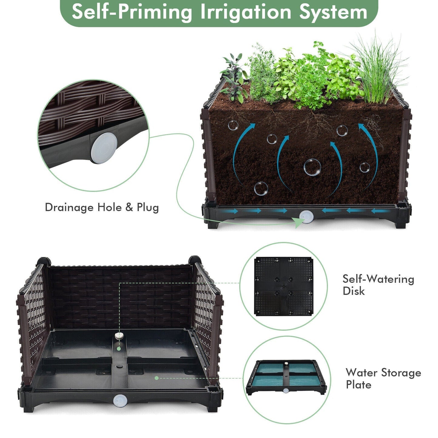 2 Set Elevated Plastic Raised Garden Bed Planter Kit for Flower Vegetable Grow