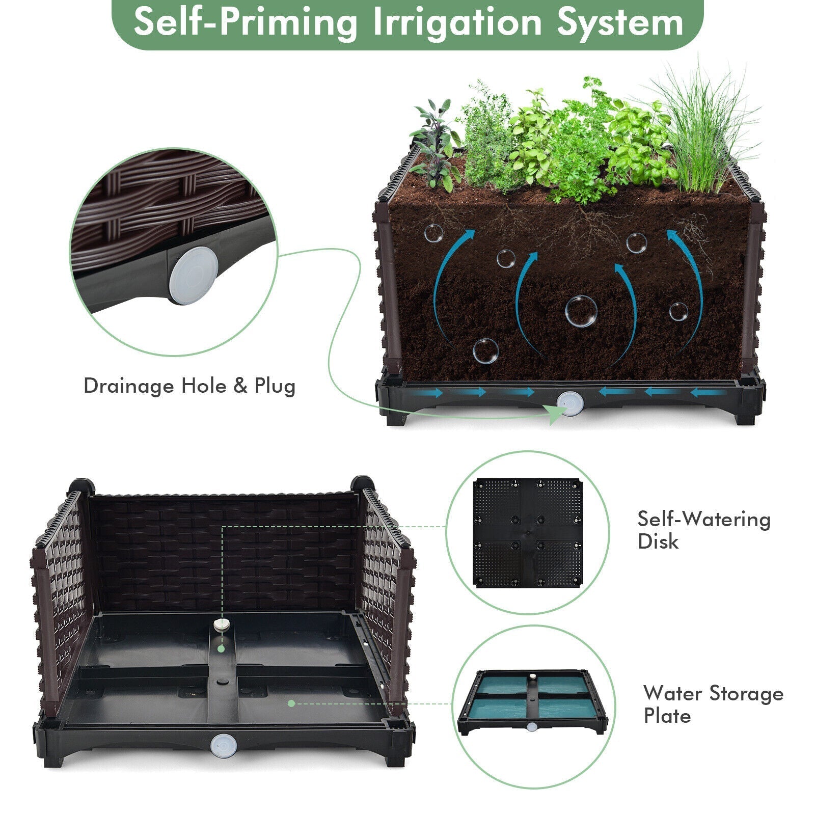 2 Set Elevated Plastic Raised Garden Bed Planter Kit for Flower Vegetable Grow