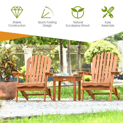 3PCS Patio Wooden Adirondack Chair Table Set Folding Seat Furniture Garden