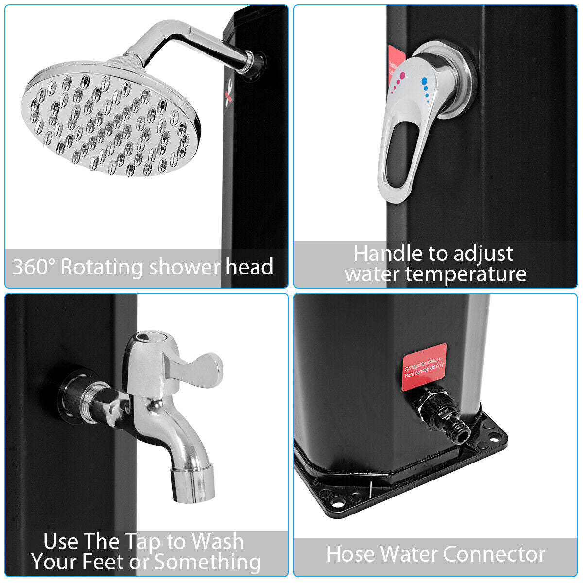 2.2 M 35 L Outdoor Solar Heated Shower 2-Section W/360¡ã Head & Foot Shower