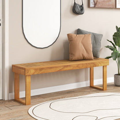 132 cm Outdoor Acacia Wood Dining Bench Chair with Slatted Seat for Patio Garden