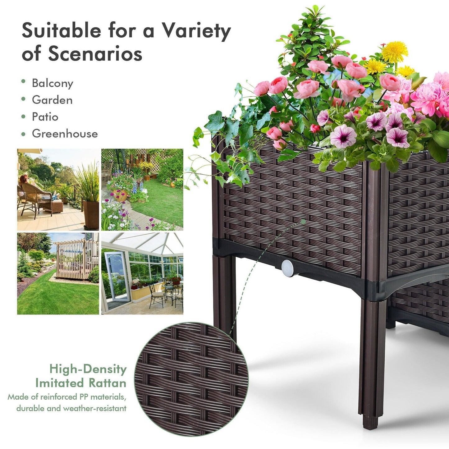 2 Set Elevated Plastic Raised Garden Bed Planter Kit for Flower Vegetable Grow
