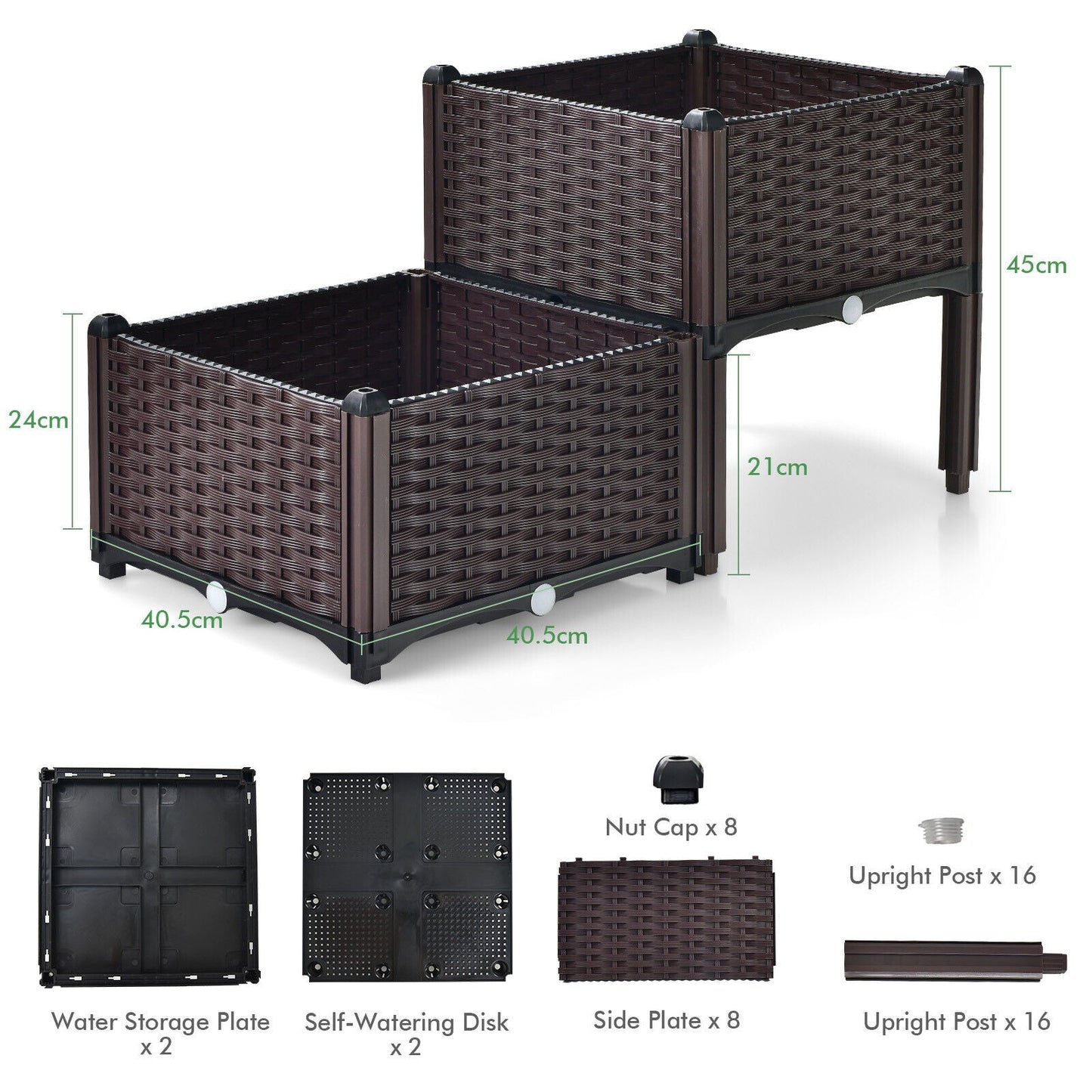 2 Set Elevated Plastic Raised Garden Bed Planter Kit for Flower Vegetable Grow